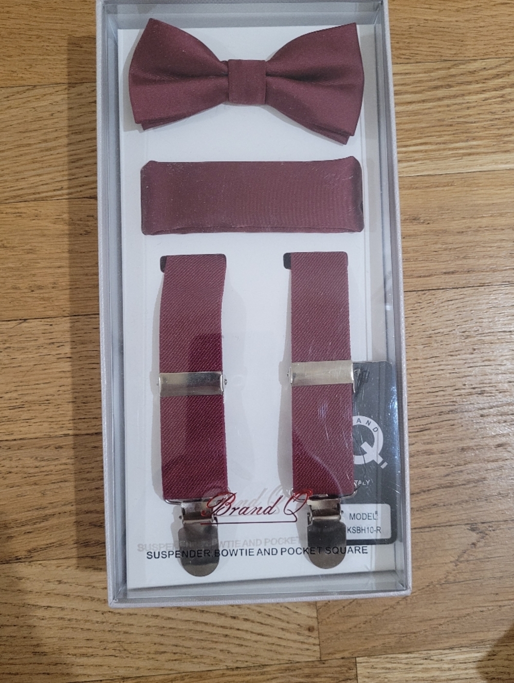 Kids Burgundy Or Black Suspenders, Bowtie and Pocket Square Set